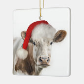 Christmas Hereford Cow With Santa Hat セラミックオーナメント (左)