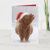 Christmas Highland Cow Catching Snowflakes カード (正面)