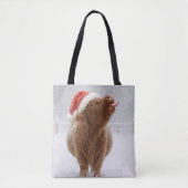 Christmas Highland Cow Catching Snowflakes トートバッグ (正面)
