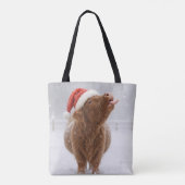 Christmas Highland Cow Catching Snowflakes トートバッグ (裏面)