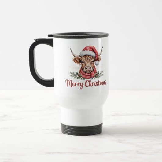 Christmas Highland Cow | Festive Holiday Coffee トラベルマグ (左)