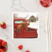 Christmas Highland Cow In Old Red Truck スタンダードカクテルナプキン (インサイチュ)
