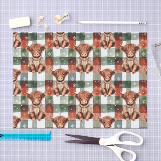 Christmas Highland Cow Sweater Festive Red Green 薄葉紙 (クラフト)