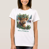Christmas Highland Cow with Pine Tシャツ (正面)