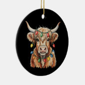 Christmas Highland Cow Xmas Lights Farm Holiday セラミックオーナメント (右)