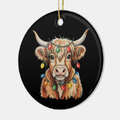 Christmas Highland Cow Xmas Lights Farm Holiday セラミックオーナメント (左)