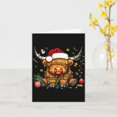 Christmas Highland Cow Xmas Santa Hat Wooly Farm A カード (黄色い花)