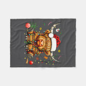 Christmas Highland Cow Xmas Santa Hat Wooly Farm A フリースブランケット (正面(横))