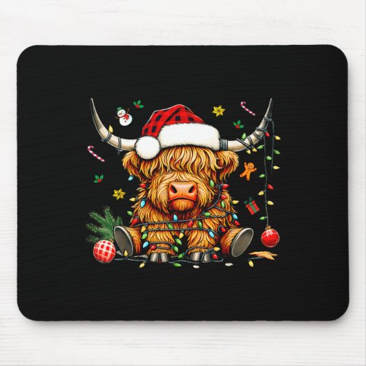 Christmas Highland Cow Xmas Santa Hat Wooly Farm A マウスパッド (正面)