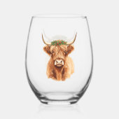 Christmas Highland Miniature Cow Animal ステムなしワイングラス (裏面)