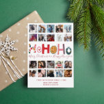 Christmas Ho Ho Card 20 photo collage シーズンカード<br><div class="desc">この20ユニーク写真テンプレートに家族の写真をエレガント追加するおもしろいパターンと白い背景の明るい「ホーホーホー」文字。下部の編集可能文字。</div>