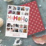 Christmas Ho Ho Card 20 photo collage シーズンカード<br><div class="desc">この20ユニーク写真テンプレートに家族の写真をエレガント追加するおもしろいパターンと白い背景の明るい「ホーホーホー」文字。下部の編集可能文字。</div>