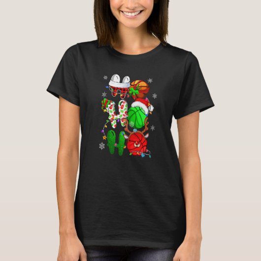Christmas Ho Ho Ho Basketball  Santa Reindeer Elf  Tシャツ (正面)
