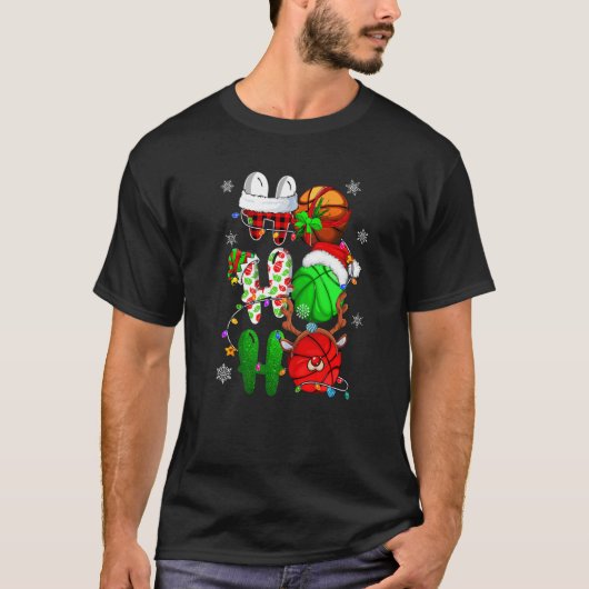Christmas Ho Ho Ho Basketball  Santa Reindeer Elf  Tシャツ (正面)