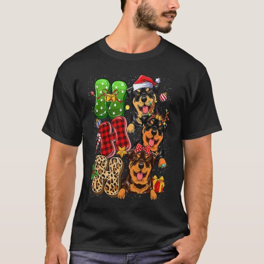 Christmas Ho Ho Ho Rottweiler Dog For Dog Lover Fu Tシャツ (正面)
