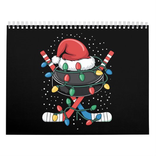 Christmas Hockey Xmas Santa Sports Hat Ball カレンダー (カバー)