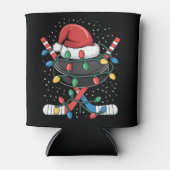 Christmas Hockey Xmas Santa Sports Hat Ball  缶クーラー (正面)