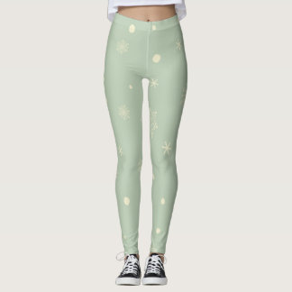 Christmas Holiday Aesthetic Snowflake Moss Green レギンス