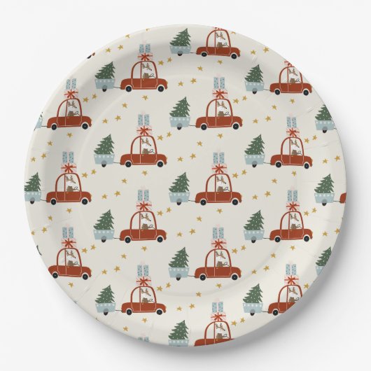 Christmas Holiday Animal Illustration Paper Plates ペーパープレート (正面)