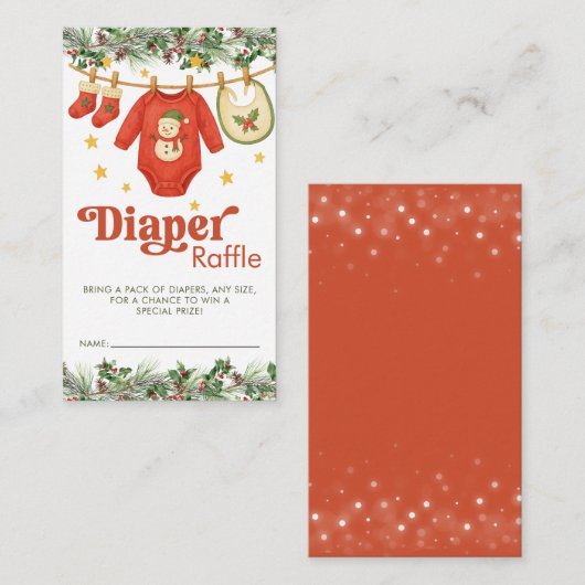 Christmas Holiday Baby Shower Diaper Raffle Ticket エンクロージャーカード (正面/裏面)