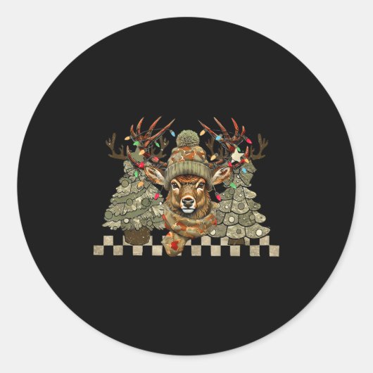 Christmas Holiday Camo Hunting Reindeer Deer Xmas  ラウンドシール (正面)