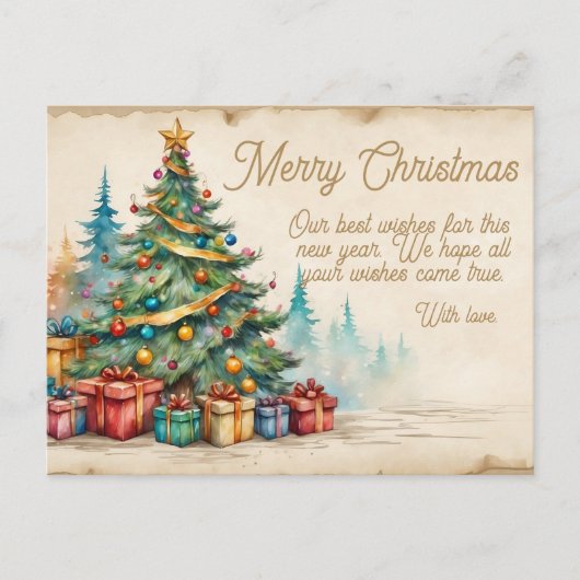 Christmas Holiday Card Festive Decorated Tree &  シーズンポストカード (正面)