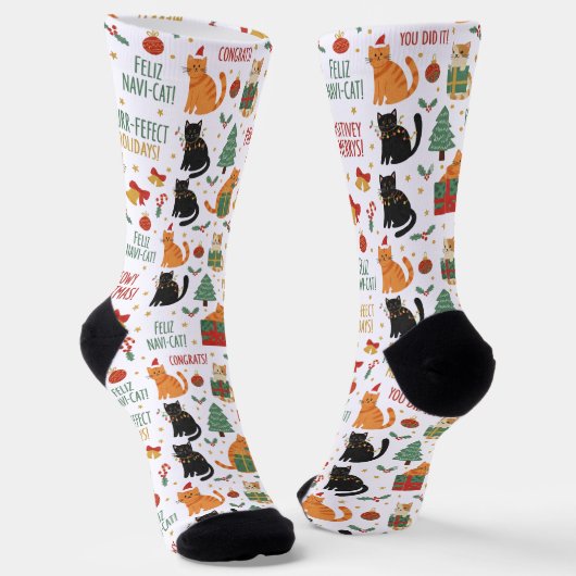 Christmas Holiday Cat Socks For Cat Lovers ソックス (傾斜あり)