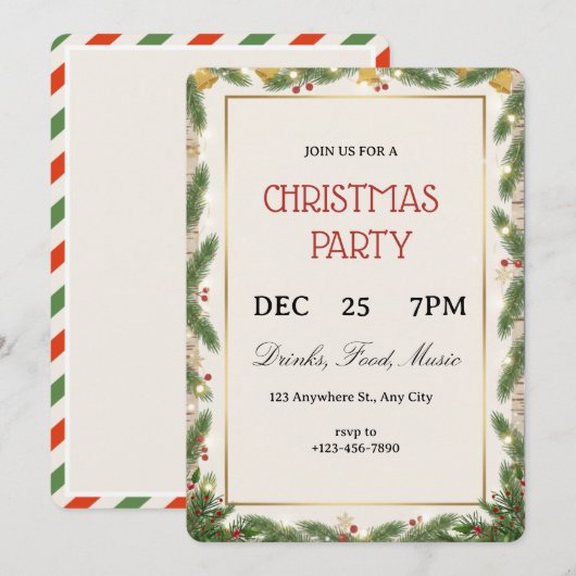 Christmas holiday cocktail party green bow modern  招待状 (正面/裏面)