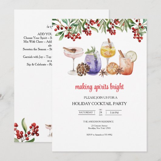 christmas Holiday Cocktail Party Invitation 招待状 (正面/裏面)