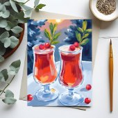 Christmas Holiday Cocktails Watercolor Postcard シーズンポストカード