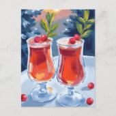 Christmas Holiday Cocktails Watercolor Postcard シーズンポストカード (正面)