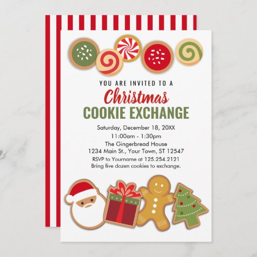 Christmas Holiday Cookie Exchange Invitation 招待状 (正面/裏面)