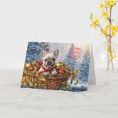 Christmas Holiday Cute and Funny Frenchie Bulldog カード (黄色い花)
