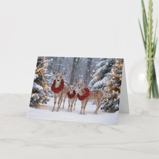 Christmas Holiday Cute Deer Family with Wreaths  カード (正面)