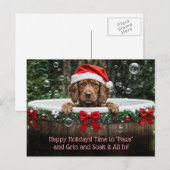Christmas Holiday Cute Dog Bubble Bath シーズンポストカード (正面/裏面)