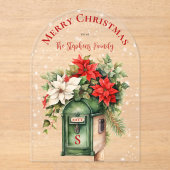 Christmas Holiday Mailbox Floral Monogram No-Photo アクリル招待状 (正面)