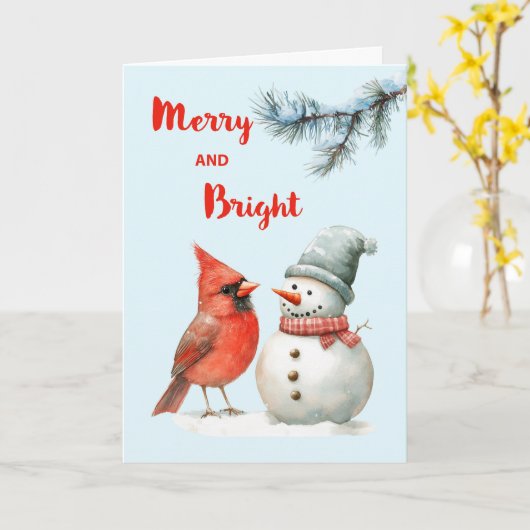 Christmas Holiday Merry and Bright Snowman カード (黄色い花)