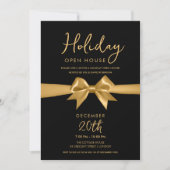 Christmas Holiday Open House Gold Bow Black 招待状 (正面)