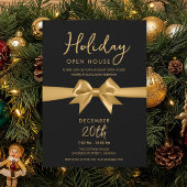 Christmas Holiday Open House Gold Bow Black 招待状