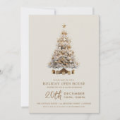 Christmas Holiday Open House Gold Xmas Tree 招待状 (正面)