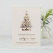 Christmas Holiday Open House Gold Xmas Tree 招待状 (スタンド正面)