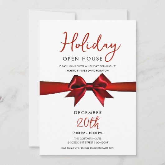Christmas Holiday Open House Red Bow  招待状 (正面)
