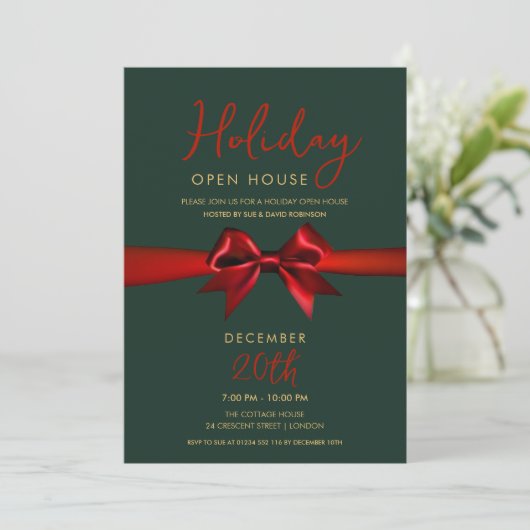 Christmas Holiday Open House Red Bow Green  招待状 (スタンド正面)