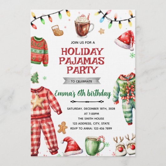 Christmas Holiday Pajama Party Invitation 招待状 (正面)