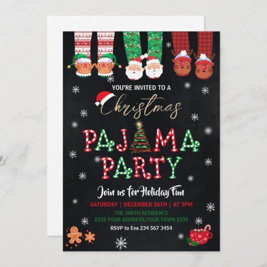 Christmas Holiday Pajama Party Invitation 招待状 (正面/裏面)