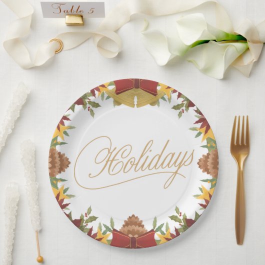 Christmas Holiday Paper Plates – Festive Dinner ペーパープレート (ウェディング)
