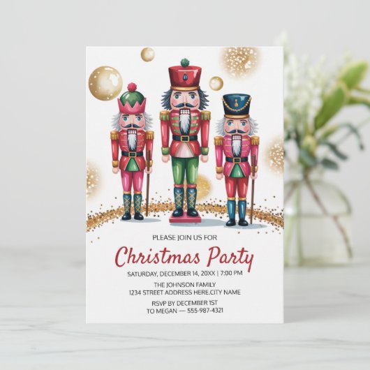 Christmas Holiday Party Nutcracker Gold Glitter    招待状 (スタンド正面)