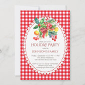 Christmas holiday party red gingham pines 招待状 (正面)