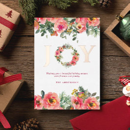 Christmas Holiday Pink Joy Wreath Botanical  箔招待状