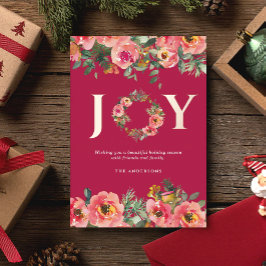 Christmas Holiday Pink Joy Wreath Botanical  箔招待状